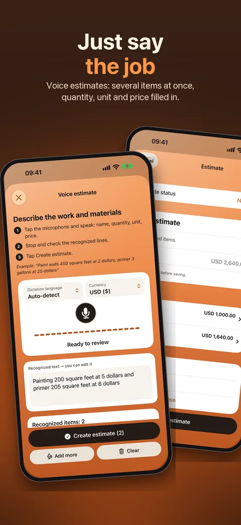 Voice estimate turning speech into line items